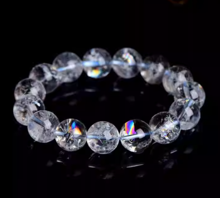 3A White Azeztulite Crystal Bracelet , reflection rainbow light